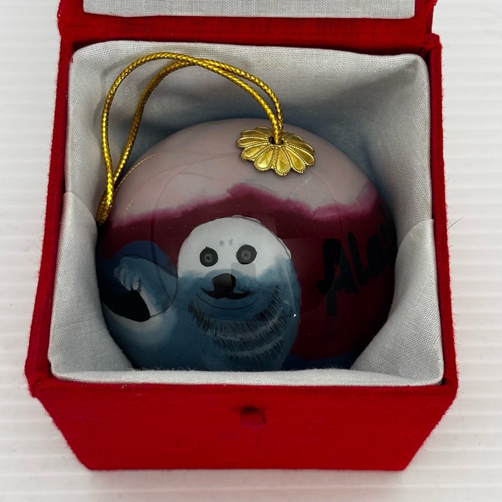 Inside Reverse Hand Painted Glass Ball Ornament Alaska White Seal